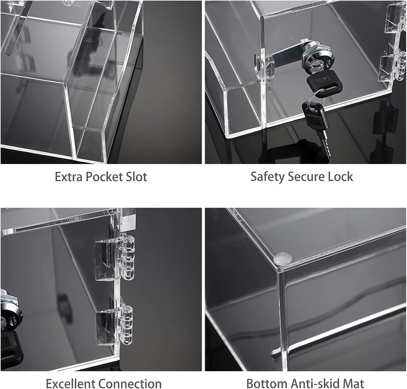 BTSKY Clear Acrylic Suggestion Box With Lock, Donation Box With Sign Holder, Tip Box With Pocket Collection for Voting Locking Mailbox, Removable Sign Slot - Image 5